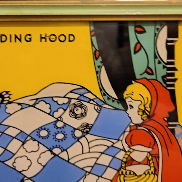 Antique Rare Framed Red Riding Hood  Painted on Glass With Enamel - Picture 9 of 13